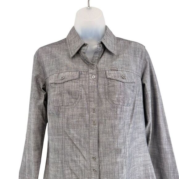 Columbia Shirt Women Small Chambray Double Breast Pockets Button Down Gray - Picture 2 of 11